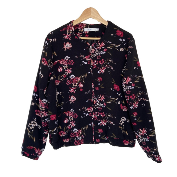 Ricki's Jackets & Blazers - RICKIS BLACK AND PINK LIGHT BOMBER STYLE ZIP UP JACKET WITH ELASTICATED WAIST, L